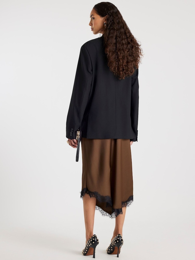 River Island Asymmetric Lace Trim Satin Skirt - صورة 2 من 4