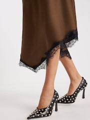 River Island Asymmetric Lace Trim Satin Skirt - صورة 4 من 4