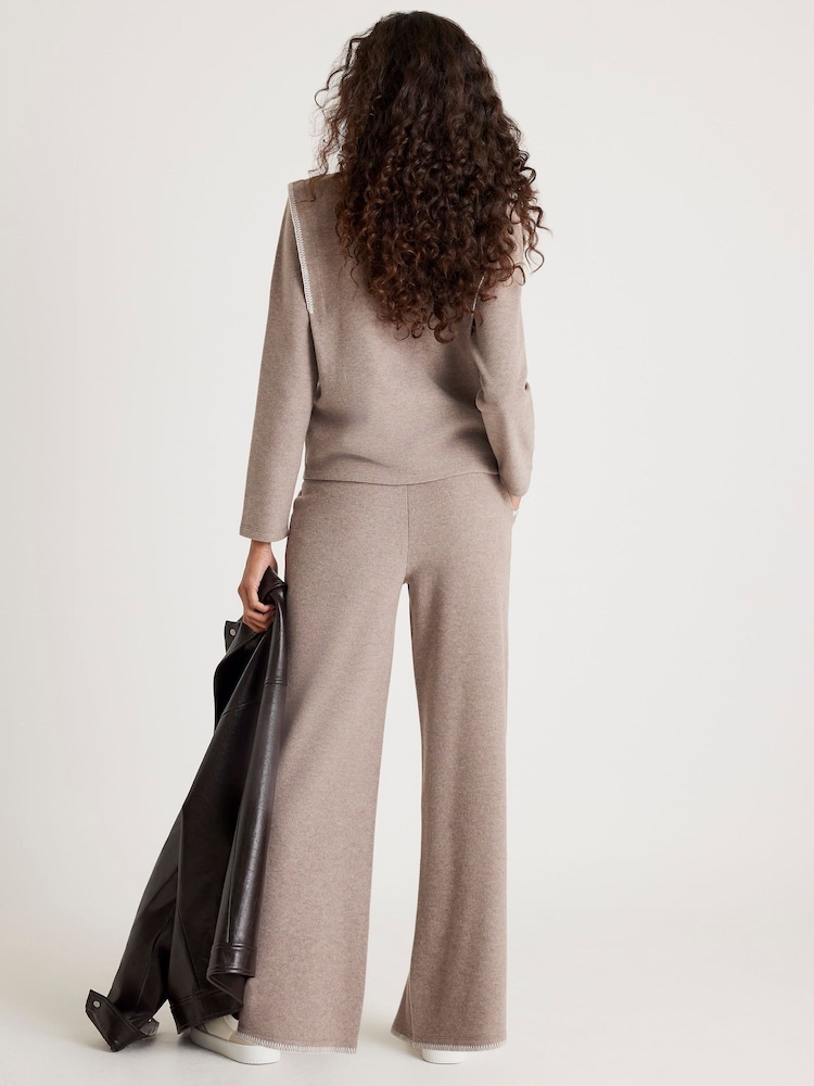 River Island Brown Whipstitch Cosy Wide Leg Joggers - Image 2 of 4