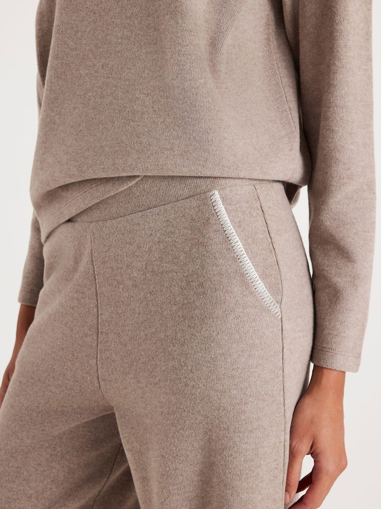 River Island Brown Whipstitch Cosy Wide Leg Joggers - Image 4 of 4