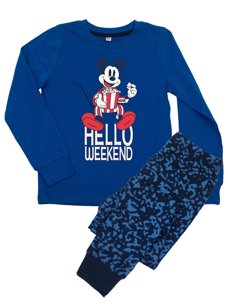 Brands In Blue Disney Mickey Mouse Hello Weekend Pyjamas - Image 1 of 5 Brands In Blue Disney Mickey Mouse Hello Weekend Pyjamas - Image 1 of 5