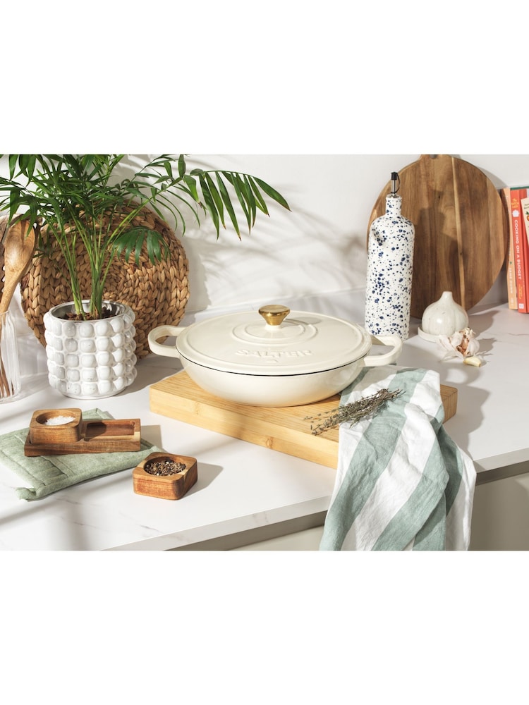 Salter Cream Chester Shallow Cast Iron 2.8L Casserole Pot - Image 1 of 14 Salter Cream Chester Shallow Cast Iron 2.8L Casserole Pot - Image 1 of 14