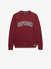 Superdry Red Athletic Applique Relaxed Crew Sweat Top - Image 1 of 2