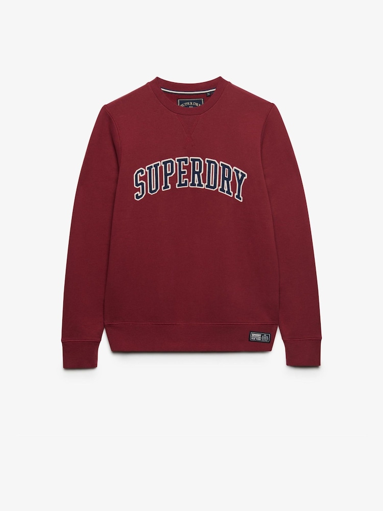 Superdry Red Athletic Applique Relaxed Crew Sweat Top - Image 1 of 2