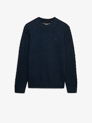 Superdry Blue Brushed Cable Sleeve Jumper - Image 1 of 2