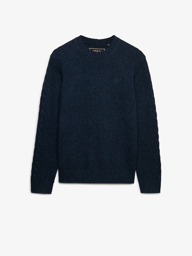 Superdry Blue Brushed Cable Sleeve Jumper - Image 1 of 2