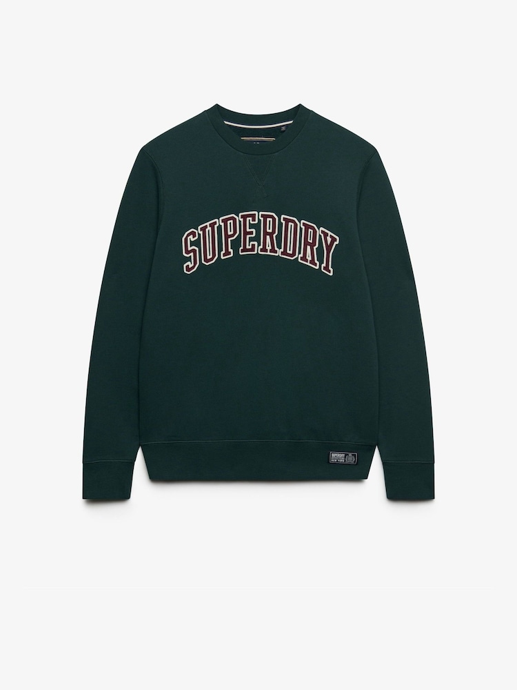 Superdry Green Athletic Applique Relaxed Crew Sweat Top - Image 1 of 3