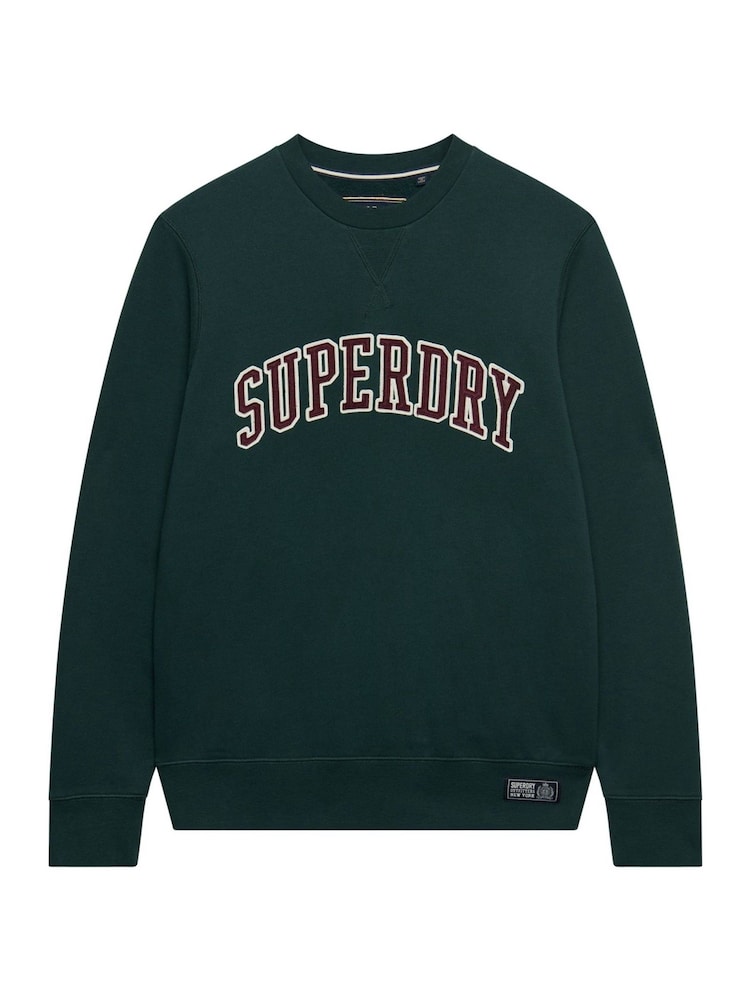 Superdry Green Athletic Applique Relaxed Crew Sweat Top - Image 3 of 3