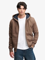 Superdry Brown Borg Lined Zip Hoodie - Image 1 of 7