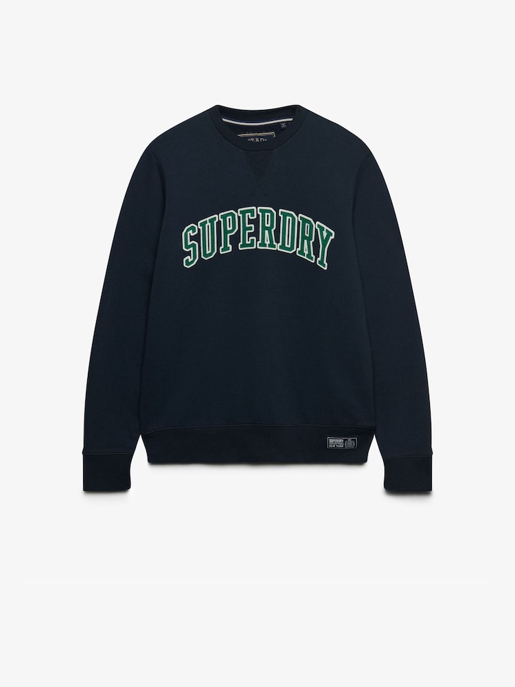 Superdry Blue Athletic Applique Relaxed Crew Sweat Top - Image 1 of 3