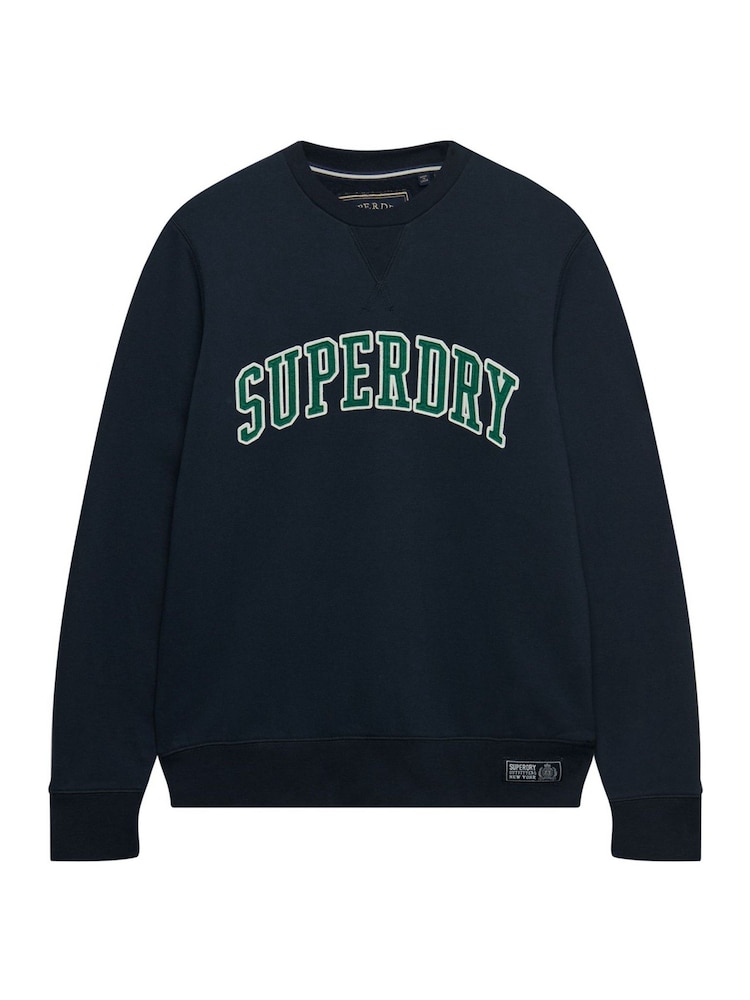 Superdry Blue Athletic Applique Relaxed Crew Sweat Top - Image 3 of 3