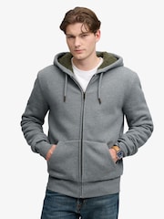 Superdry Grey Borg Lined Zip Hoodie - Image 1 of 6