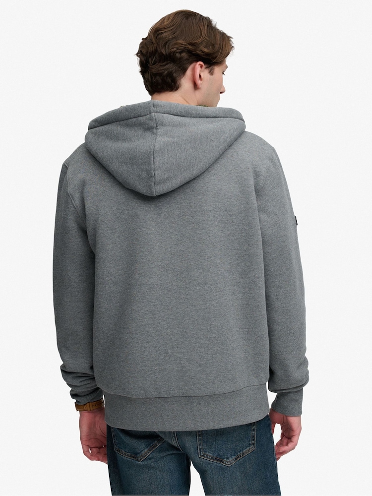 Superdry Grey Borg Lined Zip Hoodie - Image 2 of 6 Superdry Grey Borg Lined Zip Hoodie - Image 2 of 6