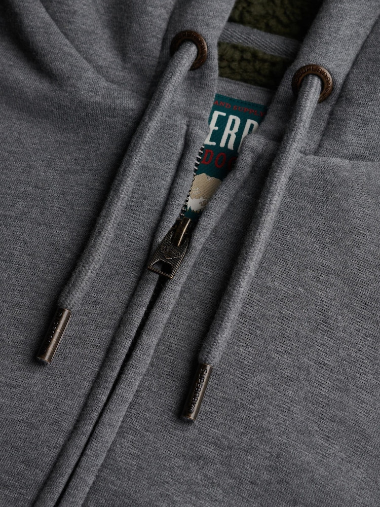 Superdry Grey Borg Lined Zip Hoodie - Image 6 of 6 Superdry Grey Borg Lined Zip Hoodie - Image 6 of 6
