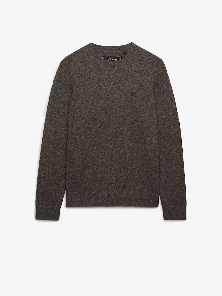 Superdry Brown Brushed Cable Sleeve Jumper - Image 1 of 3