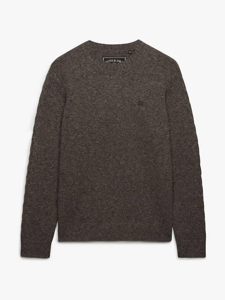 Superdry Brown Brushed Cable Sleeve Jumper - Image 2 of 3