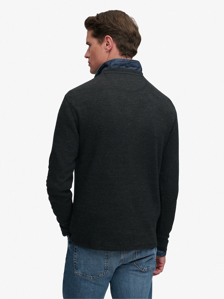 Superdry Black Classic Slub Waffle Sweat Top - Image 2 of 8 Superdry Black Classic Slub Waffle Sweat Top - Image 2 of 8