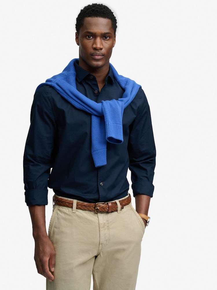 Superdry Navy Blue Cut Away Poplin Long Sleeve  Shirt - Image 1 of 7