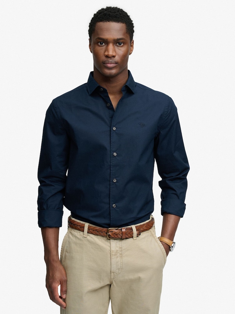 Superdry Navy Blue Cut Away Poplin Long Sleeve  Shirt - Image 2 of 7