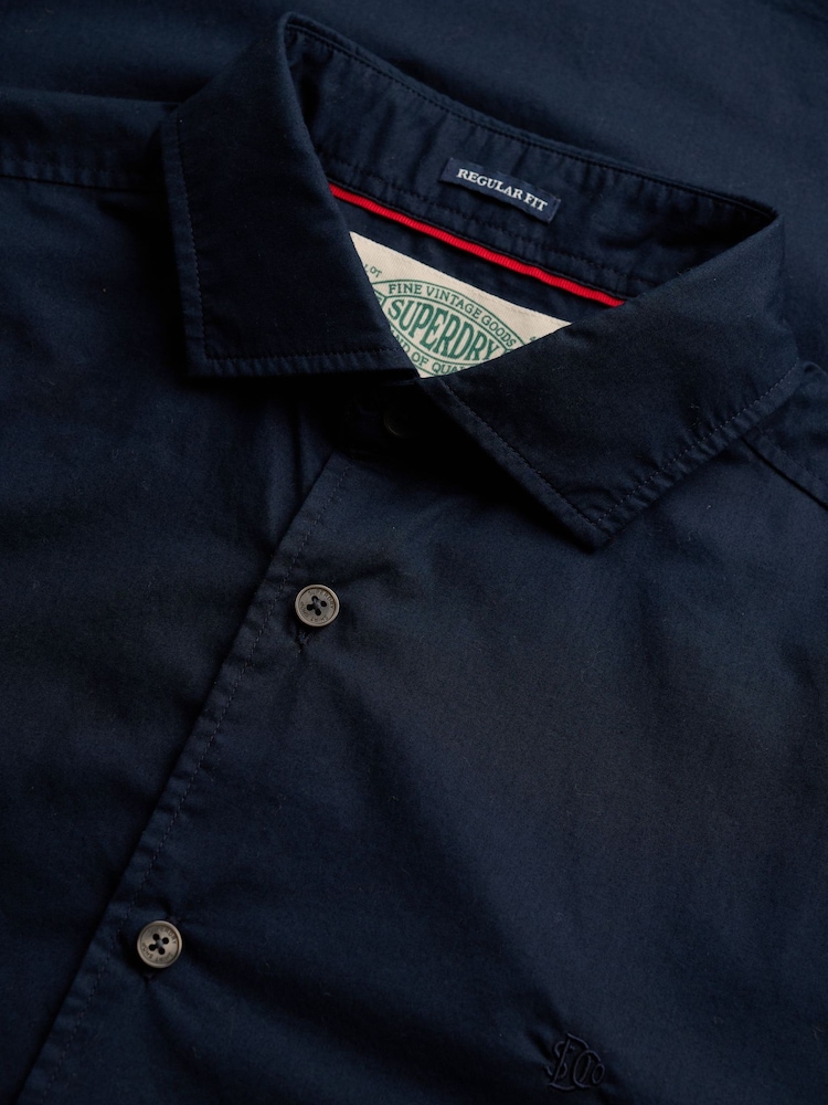 Superdry Navy Blue Cut Away Poplin Long Sleeve  Shirt - Image 7 of 7