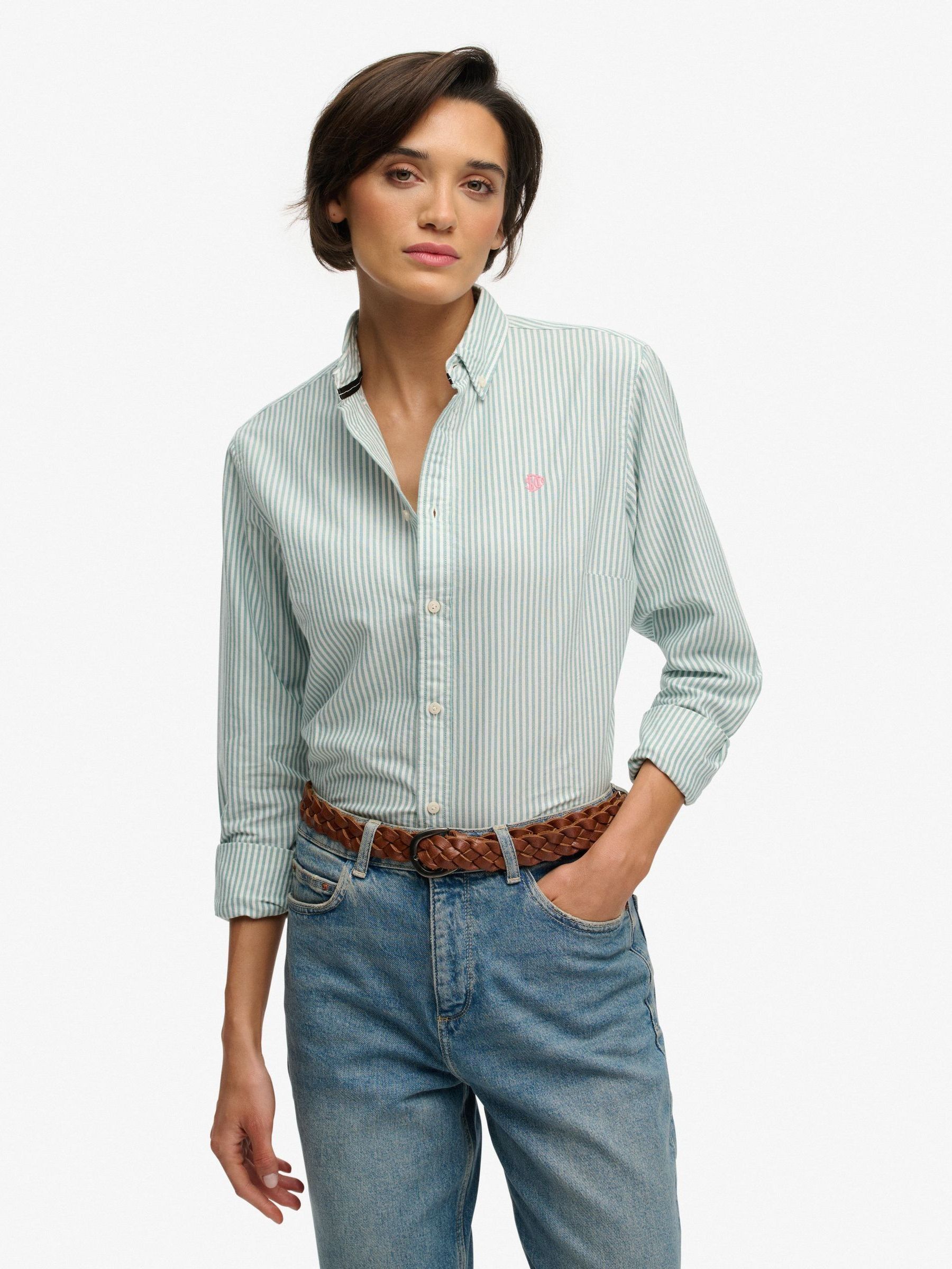 Superdry Women's Green Double Emblem Stripe Rugby Shirt - Image 1