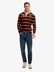 Superdry Navy Blue & Orange Stripe Double Emblem Stripe Rugby Shirt - Image 3 of 7