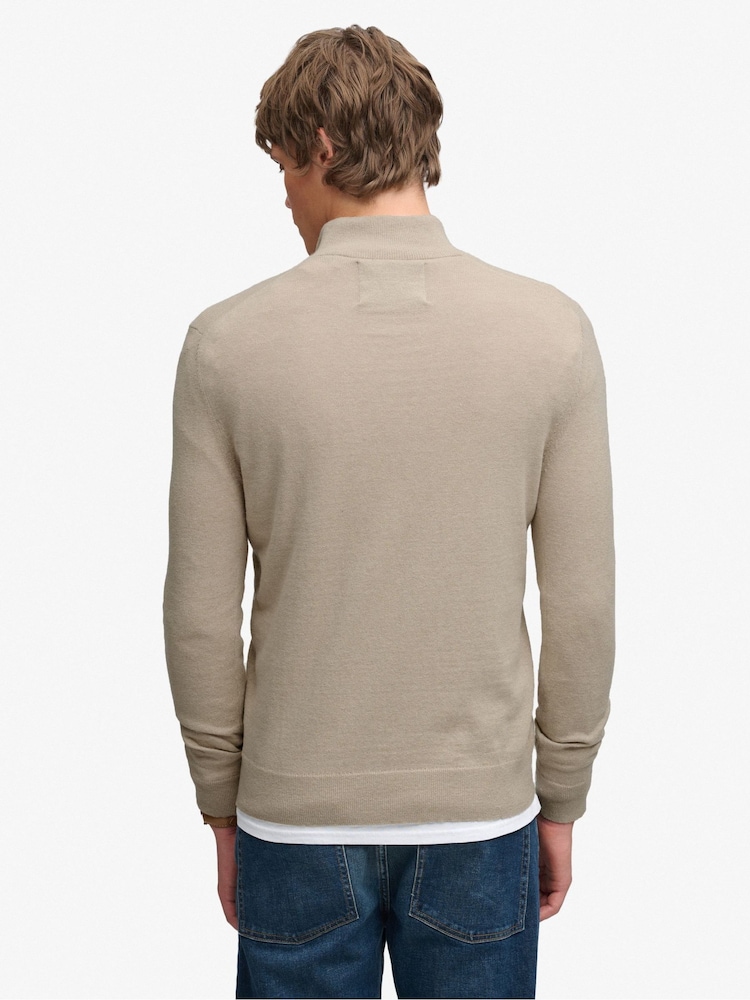 Superdry Natural Essential Lambswool Blend 1/2 Zip Jumper - Image 2 of 7 Superdry Natural Essential Lambswool Blend 1/2 Zip Jumper - Image 2 of 7