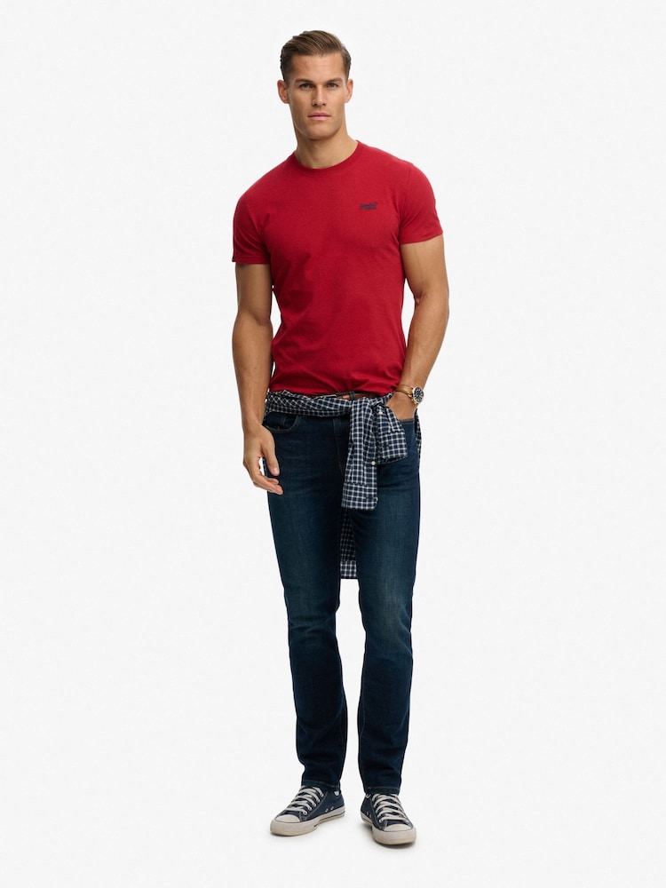 Superdry Bright Red Essential Logo Embroidery T-Shirt - Image 2 of 7 Superdry Bright Red Essential Logo Embroidery T-Shirt - Image 2 of 7