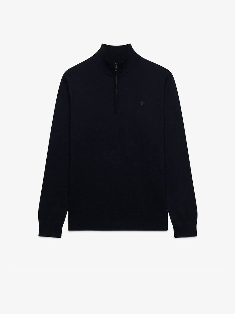 Superdry Dark Blue Essential Lambswool Blend 1/2 Zip Jumper - Image 1 of 2