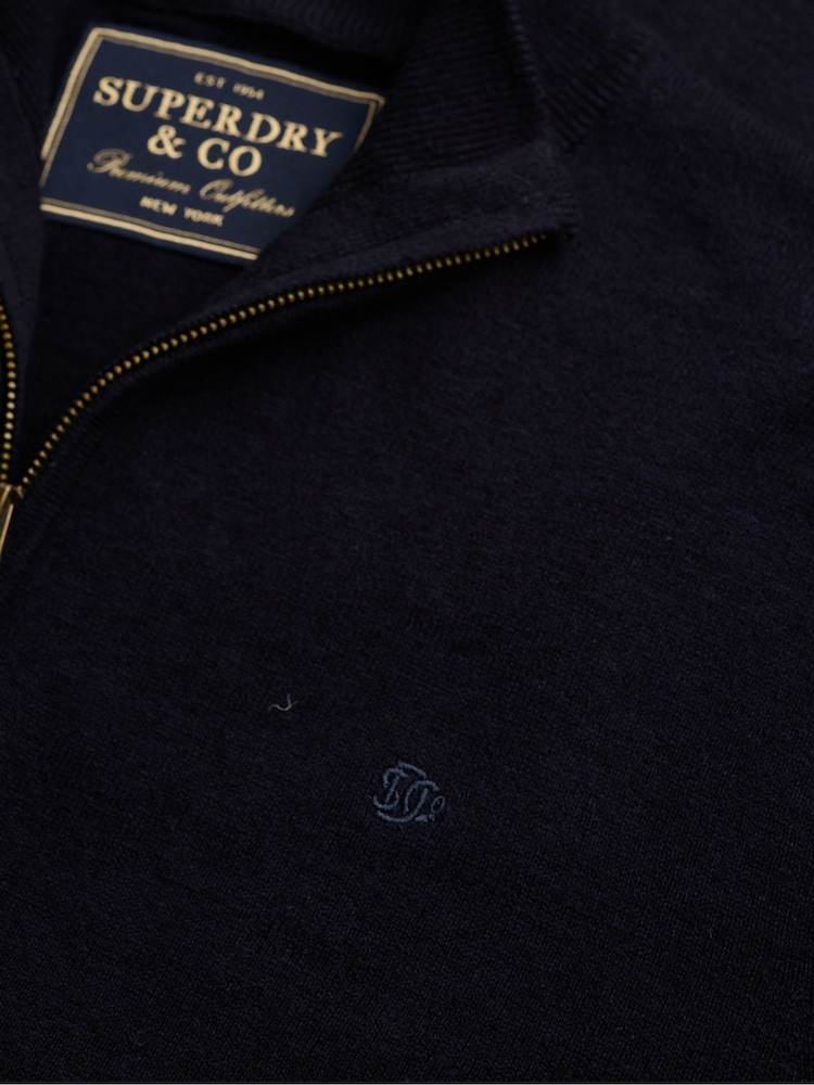 Superdry Dark Blue Essential Lambswool Blend 1/2 Zip Jumper - Image 6 of 6