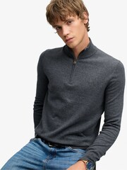 Superdry Grey Essential Lambswool Blend 1/2 Zip Jumper - Image 1 of 7