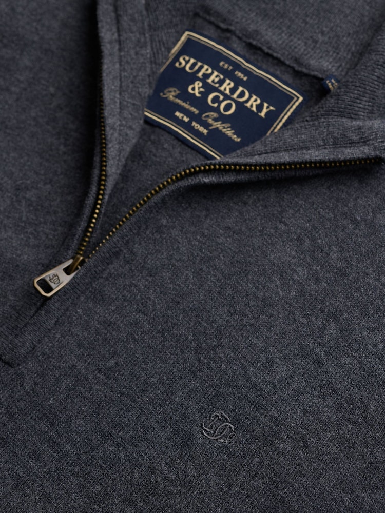 Superdry Grey Essential Lambswool Blend 1/2 Zip Jumper - Image 7 of 7