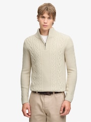 Superdry Cream Jacob Cable Half Zip Knit Jumper - Image 1 of 7