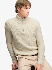 Superdry Cream Jacob Cable Half Zip Knit Jumper - Image 3 of 7