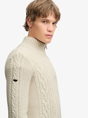 Superdry Cream Jacob Cable Half Zip Knit Jumper - Image 4 of 7