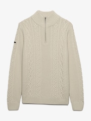 Superdry Cream Jacob Cable Half Zip Knit Jumper - Image 6 of 7