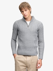 Superdry Grey Jacob Cable Half Zip Knit Jumper - Image 1 of 7
