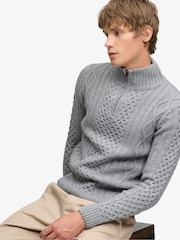 Superdry Grey Jacob Cable Half Zip Knit Jumper - Image 2 of 7