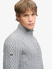 Superdry Grey Jacob Cable Half Zip Knit Jumper - Image 5 of 7