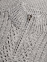 Superdry Grey Jacob Cable Half Zip Knit Jumper - Image 6 of 7