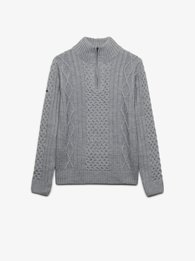 Superdry Grey Jacob Cable Half Zip Knit Jumper - Image 7 of 7