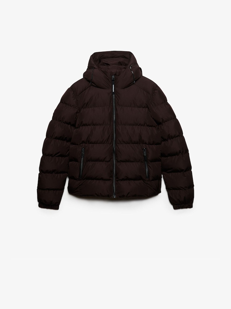 Superdry Red Hooded Sports Puffer Jacket - Image 1 of 2 Superdry Red Hooded Sports Puffer Jacket - Image 1 of 2