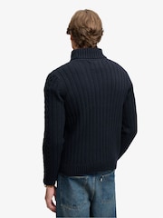 Superdry Blue Jacob Cable Roll Neck Jumper - Image 2 of 6