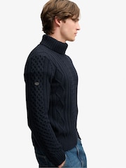 Superdry Blue Jacob Cable Roll Neck Jumper - Image 3 of 6
