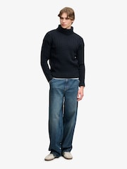 Superdry Blue Jacob Cable Roll Neck Jumper - Image 4 of 6