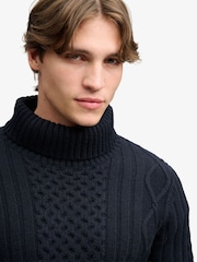 Superdry Blue Jacob Cable Roll Neck Jumper - Image 5 of 6