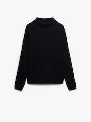 Superdry Blue Jacob Cable Roll Neck Jumper - Image 6 of 6