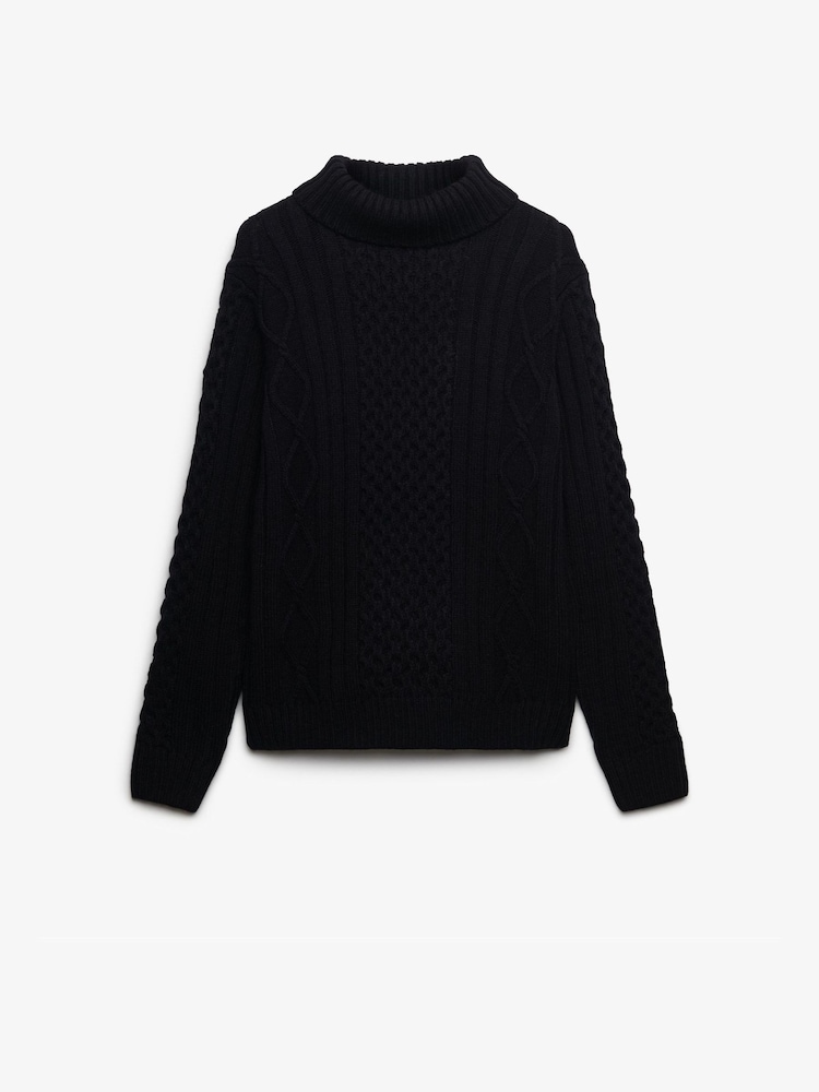 Superdry Blue Jacob Cable Roll Neck Jumper - Image 6 of 6