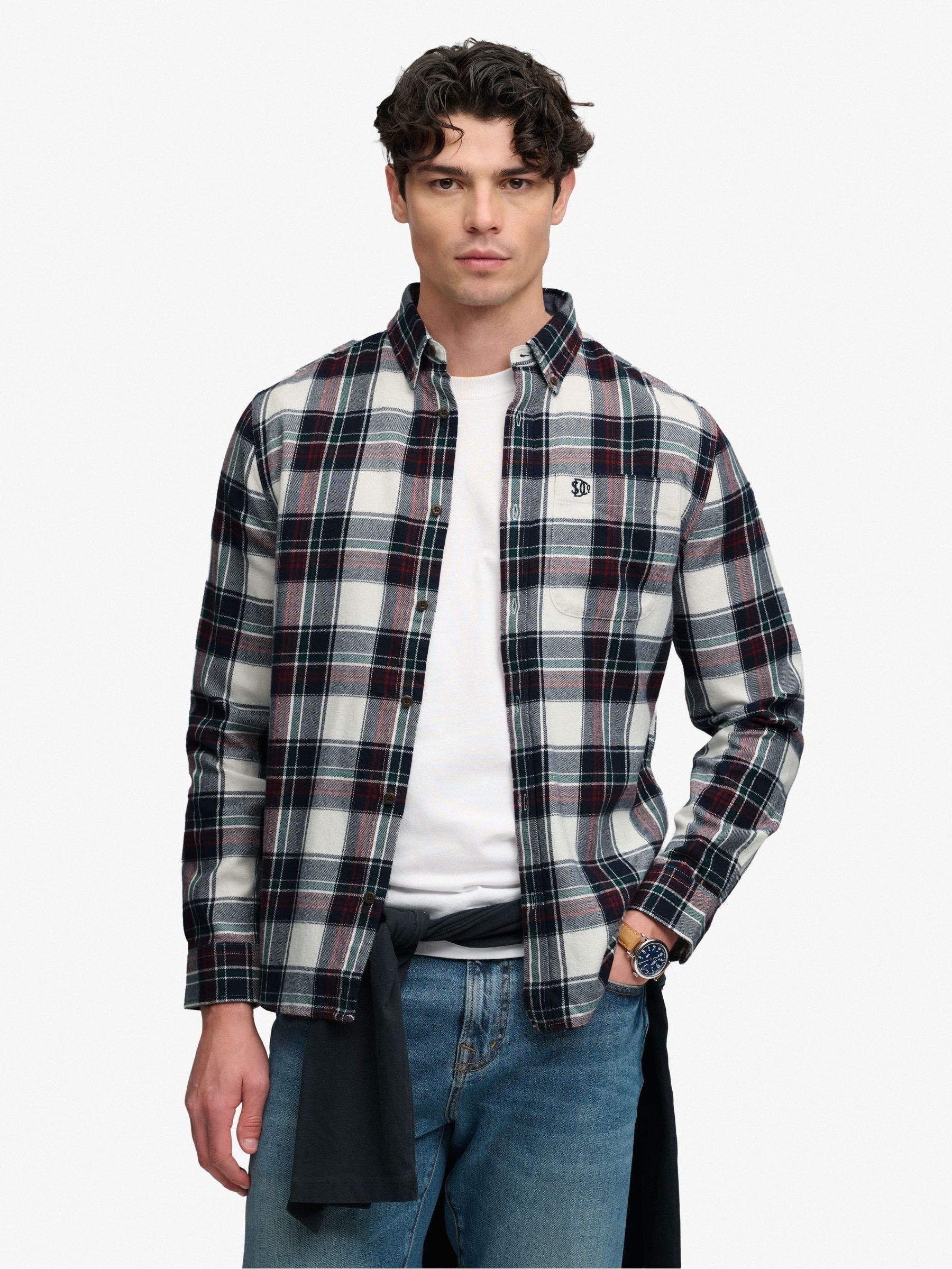 Superdry Men's White Long Sleeve Cotton Lumberjack Shirt - Image 1