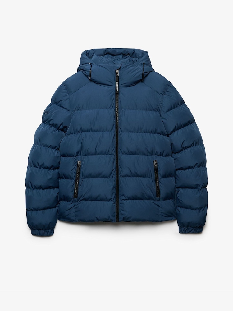 Superdry Light Blue Hooded Sports Puffer Jacket - Image 1 of 2 Superdry Light Blue Hooded Sports Puffer Jacket - Image 1 of 2